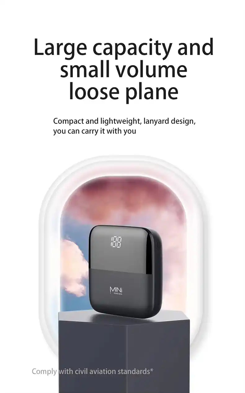 Portable power bank with digital display on a white background