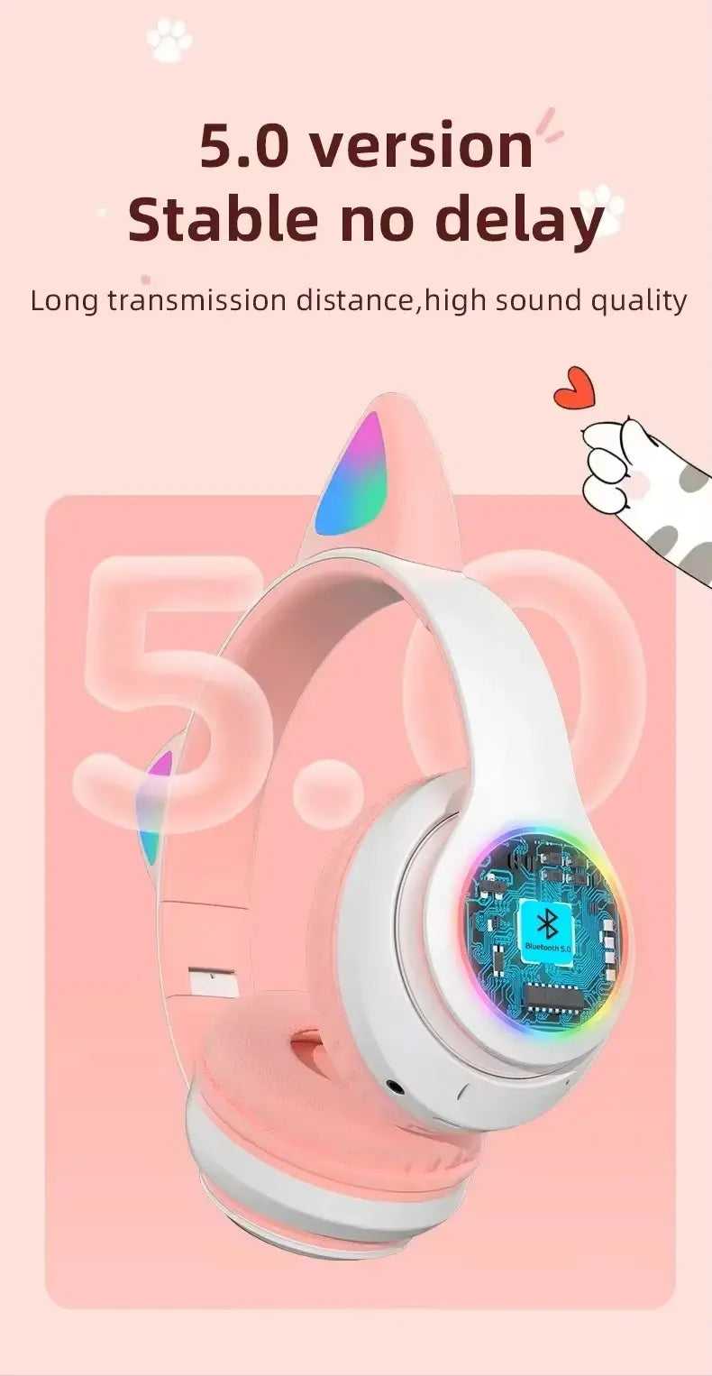 bluetooth 5.0 wireless cat ear headphones by iphone aura